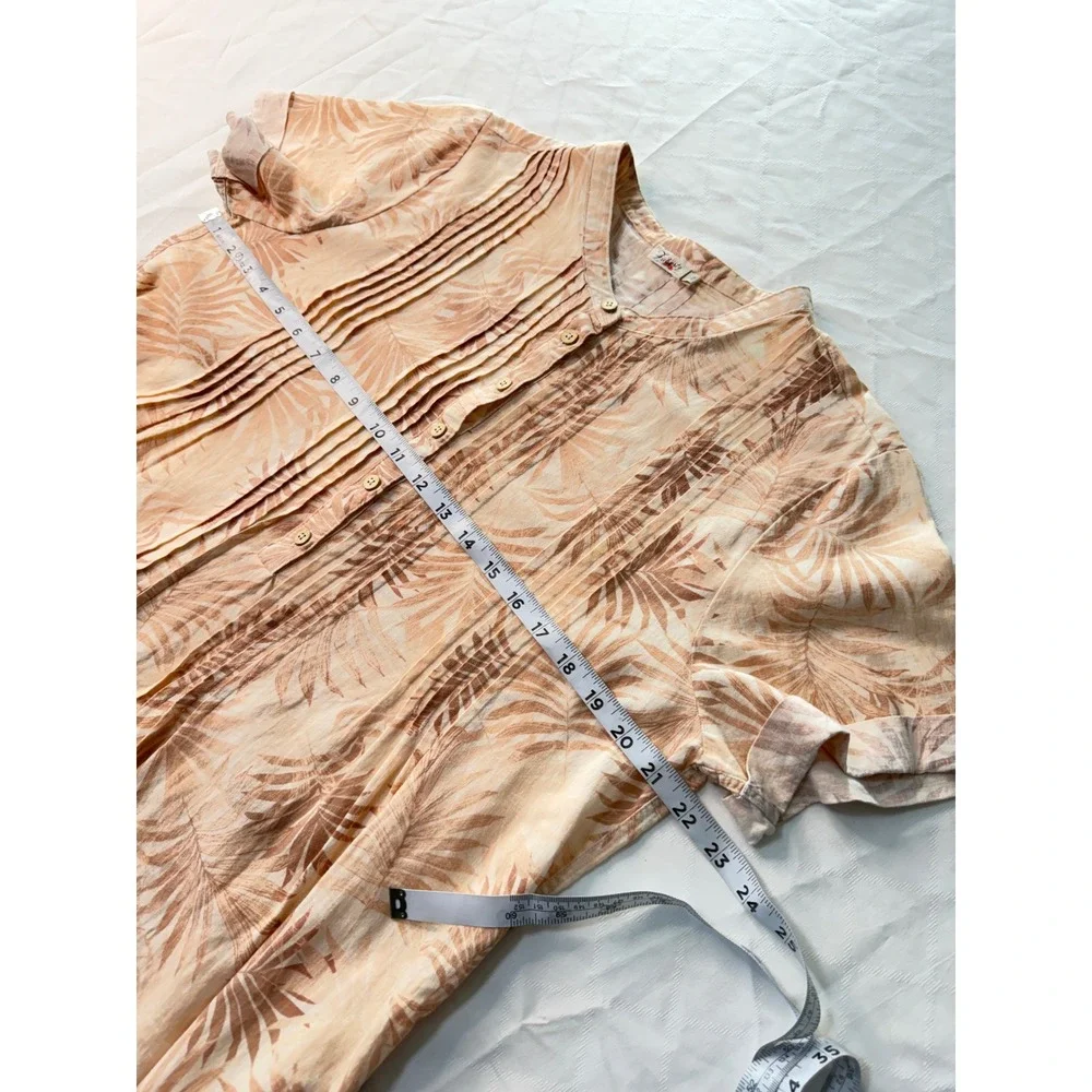 Faherty Gemina Linen Blend Mini Dress Relaxed Fit Peach Palm Boho Chic Large - Picture 10 of 13